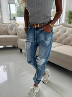 XL Topky trendy elastické džíny rifle srdce korálky