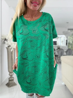 Dámská big oversize tunika kapsy zdobená kamínky zelená