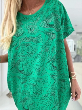 Dámská big oversize tunika kapsy zdobená kamínky zelená