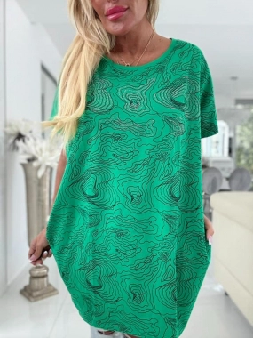 Dámská big oversize tunika kapsy zdobená kamínky zelená