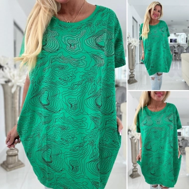 Dámská big oversize tunika kapsy zdobená kamínky zelená