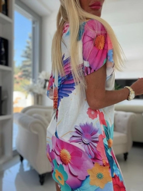 Svetřík halenka tunika krátký rukávek barevný pták