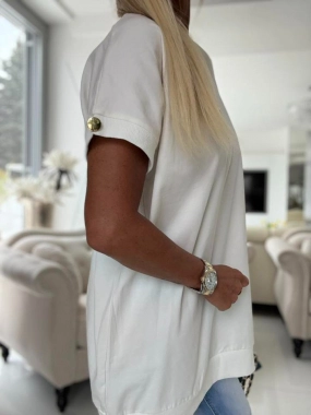 Kvalitní bavlněné triko dole lem rozparek Fashion smetanové