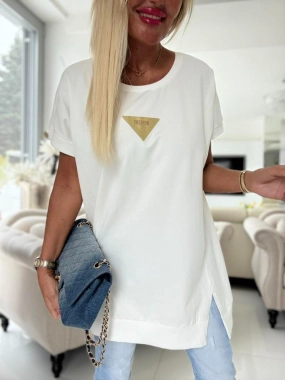 Kvalitní bavlněné triko dole lem rozparek Fashion smetanové