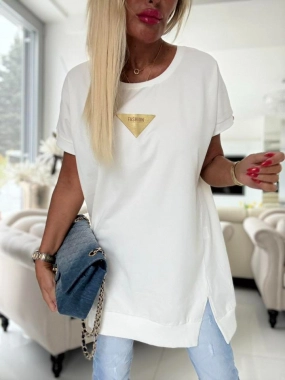 Kvalitní bavlněné triko dole lem rozparek Fashion smetanové