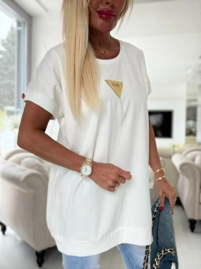 Kvalitní bavlněné triko dole lem rozparek Fashion smetanové