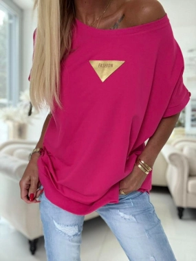Kvalitní bavlněné triko dole lem rozparek Fashion růžová