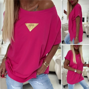 Kvalitní bavlněné triko dole lem rozparek Fashion růžová