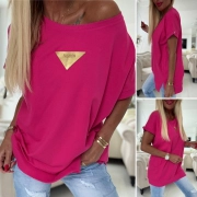 Kvalitní bavlněné triko dole lem rozparek Fashion růžová