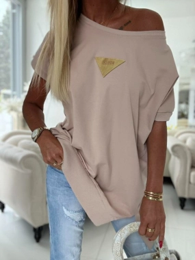 Kvalitní bavlněné triko dole lem rozparek Fashion béžová