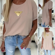 Kvalitní bavlněné triko dole lem rozparek Fashion béžová