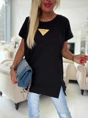 Kvalitní bavlněné triko dole lem rozparek Fashion černá