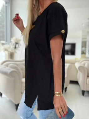 Kvalitní bavlněné triko dole lem rozparek Fashion černá
