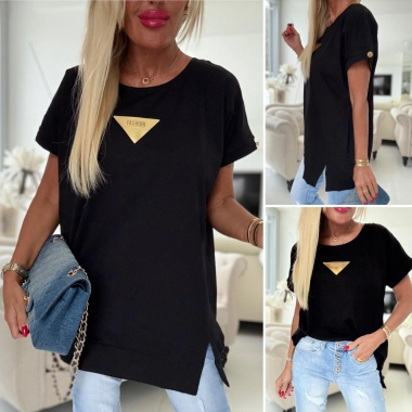 Kvalitní bavlněné triko dole lem rozparek Fashion černá