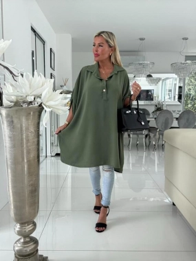 Maxi big elegantní košile zlaté knoflíky khaki