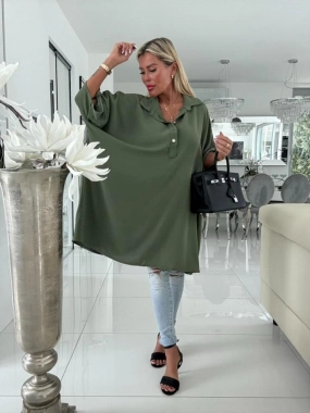 Maxi big elegantní košile zlaté knoflíky khaki