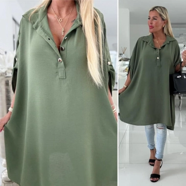 Maxi big elegantní košile zlaté knoflíky khaki