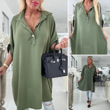 Maxi big elegantní košile zlaté knoflíky khaki