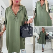 Maxi big elegantní košile zlaté knoflíky khaki