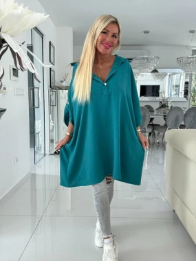 Maxi big elegantní košile zlaté knoflíky petrolej