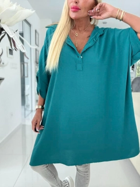 Maxi big elegantní košile zlaté knoflíky petrolej