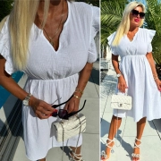 Mušelínové letní dámské šaty s volánky na ramenou bílé