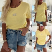 Dámské žebrované bavlněné triko tričko brož žluté