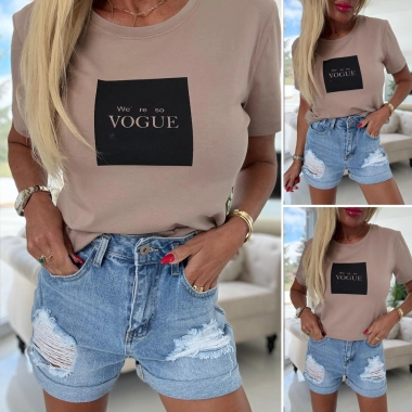 Dámské bavlněné triko tričko Vogue potisk béžové