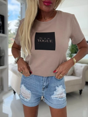 Dámské bavlněné triko tričko Vogue potisk béžové