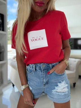 Dámské bavlněné triko tričko Vogue potisk červené