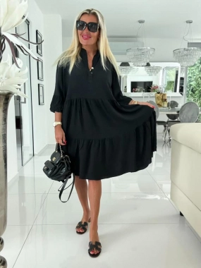 Dámské šaty volán s knoflíčky Elegant černé
