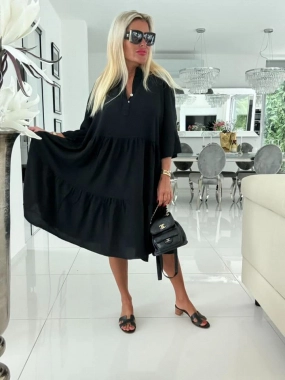 Dámské šaty volán s knoflíčky Elegant černé