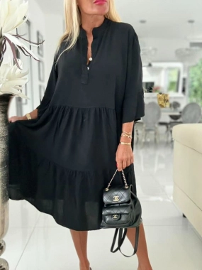 Dámské šaty volán s knoflíčky Elegant černé