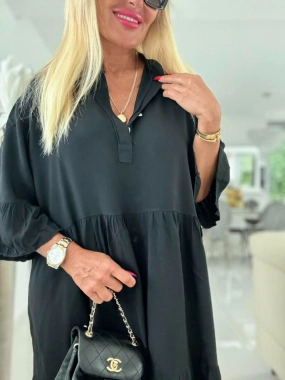 Dámské šaty volán s knoflíčky Elegant černé