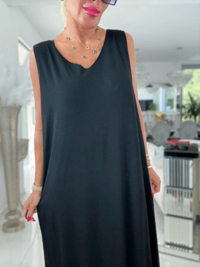 Long šaty oversize pružné Eva rozparky černé