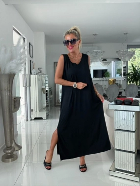 Long šaty oversize pružné Eva rozparky černé