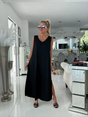 Long šaty oversize pružné Eva rozparky černé
