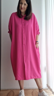 Dámské šaty na propínání oversize Thea tmavě růžové
