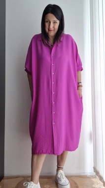 Dámské šaty na propínání oversize Thea fuchsiová