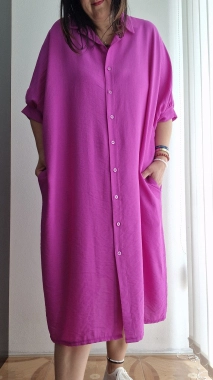 Dámské šaty na propínání oversize Thea fuchsiová
