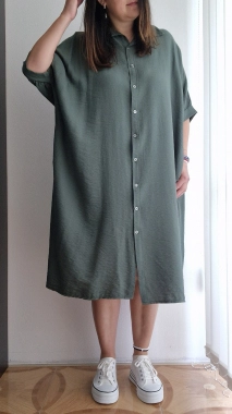 Dámské šaty na propínání oversize Thea khaki