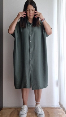 Dámské šaty na propínání oversize Thea khaki