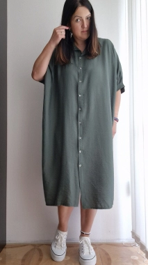Dámské šaty na propínání oversize Thea khaki