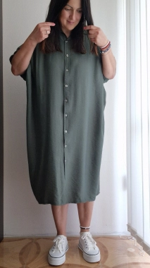 Dámské šaty na propínání oversize Thea khaki