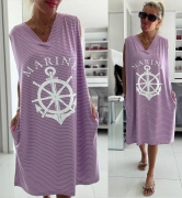 Maxi tílkové saty oversize kotva pruhy a kapsy fialové
