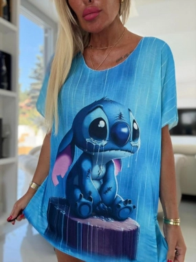 Lehounký oversize svetrik halenka Stitch modrý