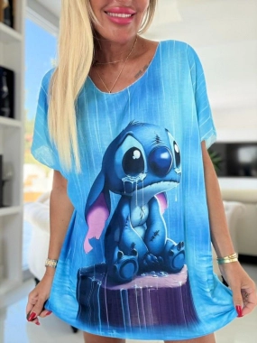 Lehounký oversize svetrik halenka Stitch modrý