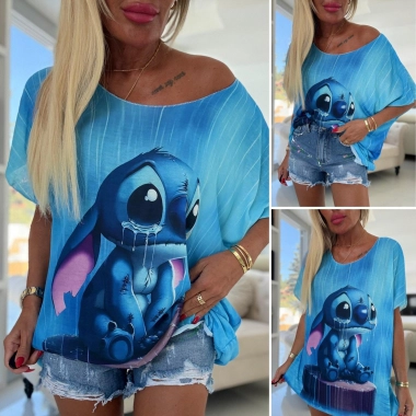 Lehounký oversize svetrik halenka Stitch modrý
