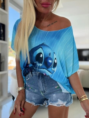 Lehounký oversize svetrik halenka Stitch modrý