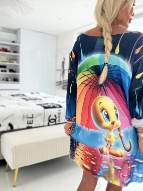 Lehounký oversize dámský svetřík kuřátko deštník